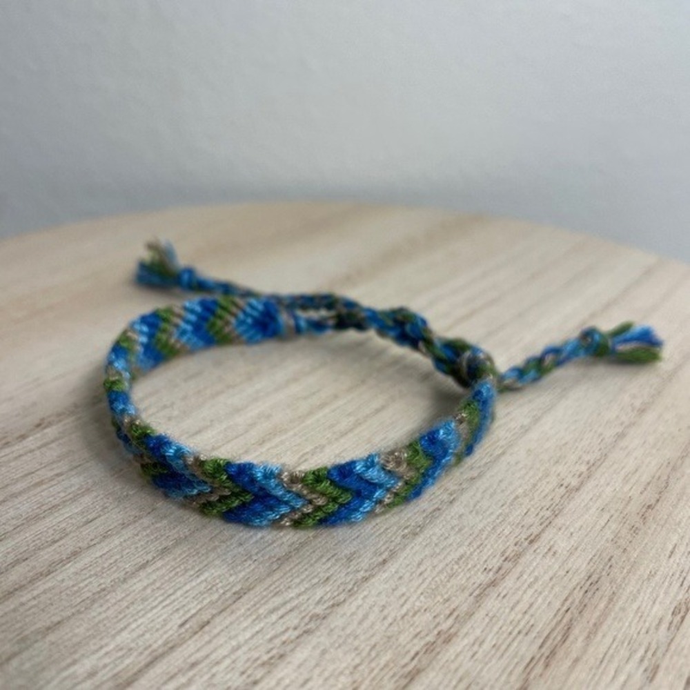 Handmade Happy Marshlands Woven Bracelet OS Blue Green Women Chevron Cotton